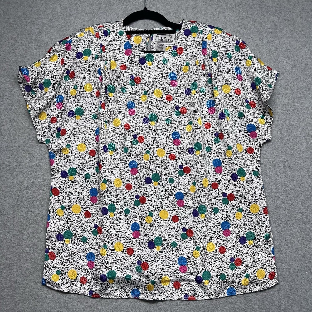 Notations Women's Multi Color Short Sleeve Pullover Blouse Size 14 Polka Dot 80s - Picture 1 of 15